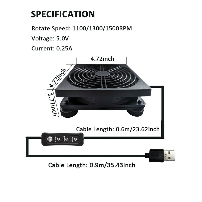 PANO-MOUNTS Upgraded 120mm 5V USB Powered PC Router Fan with Speed Controller High Airflow Cooling Fan for Router Modem DVR PlayStation TV Box and Other Electronics - Image 4